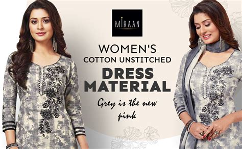 Miraan Women Cotton Unstitched Dress Material (Band1819,Grey,Free Size ...