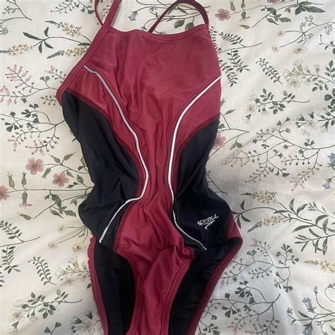 Red and black Speedo one piece swimsuit Size 28 No... - Depop