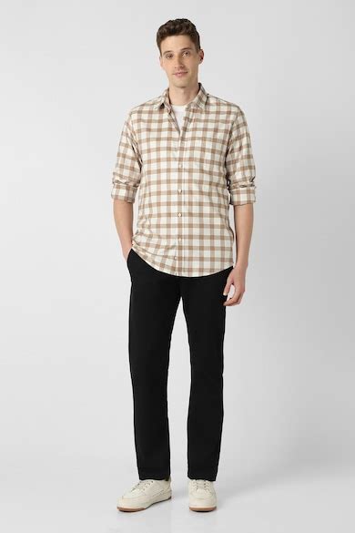 Buy Men Beige Slim Fit Check Full Sleeves Casual Shirt Online ...