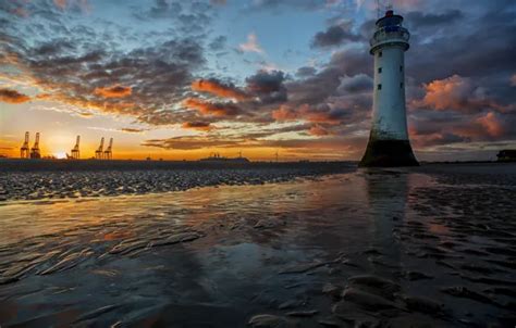 Download wallpaper sunset, lighthouse, Sunrise, ships, burst of colour ...
