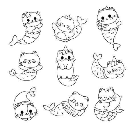 Personaggio carino di sirena gatto Pagina da colorare Bellissimo ...