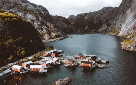 Download wallpaper 2560x1600 fjord, buildings, aerial view, fishing ...