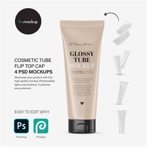 Digital Glossy Cosmetic Tubes - 4 Mockups Bundle - PSD / PNG / JPG ...