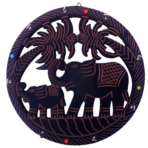 CraftSmith Wooden Handcrafted Wall Key Hanger Elephant Carving 8 Hooks ...