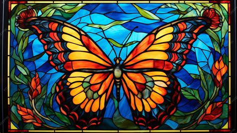 Premium AI Image | A beautiful butterfly stained glass window