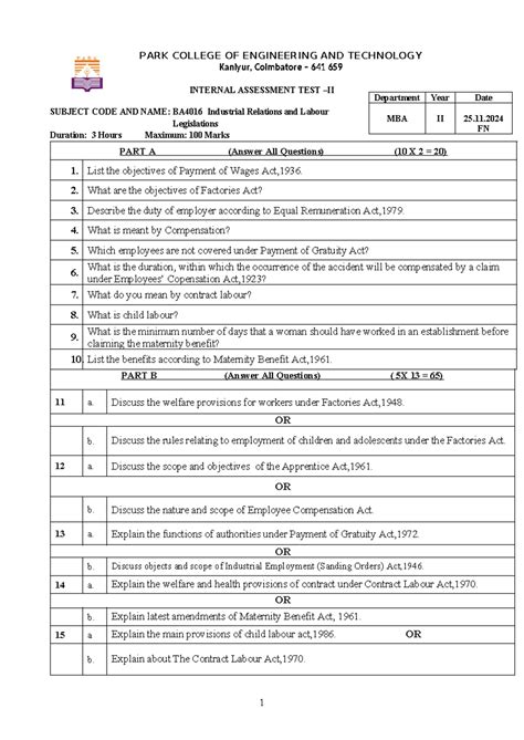IAT 2 - BA4016 Industrial Relations & Labour Legislation QP - Studocu