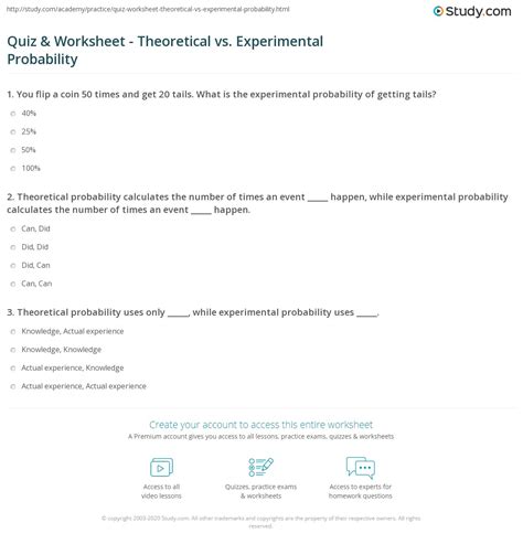 Quiz & Worksheet - Theoretical vs. Experimental Probability | Study.com