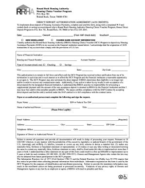 Fillable Online roundrockha Landlord Direct Deposit Authorization ...