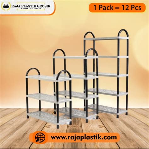 RAK SEPATU PLASTIK SUSUN 5 LURUS TIPE JUPE ABU, HARGA MURAH