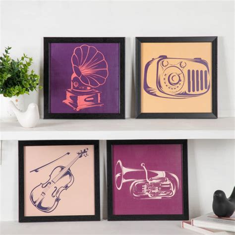 Graphic Music Art In Frame Set Of 4 9x9 Inch Online - Premium Wall Art ...