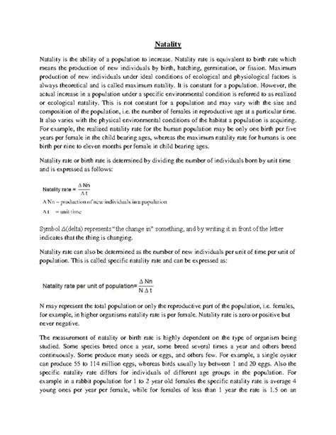 Population Characteristics: Natality and Mortality Dynamics - Studocu