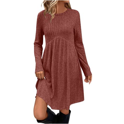 Lcziwo Fall Knit Dresses for Women 2025 Long Sleeve Crew Neck Tunic ...
