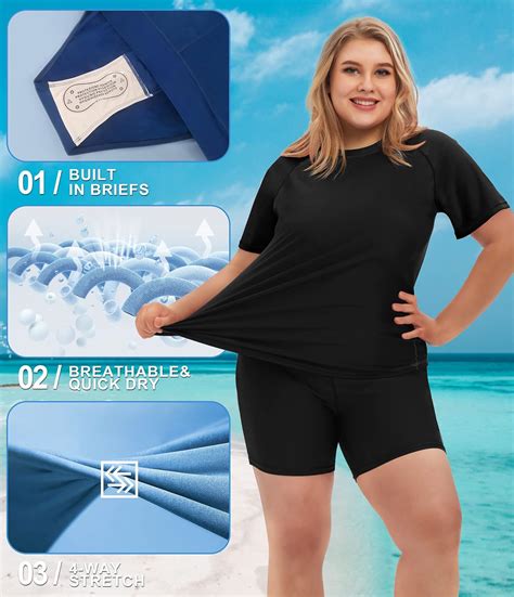 COOTRY Womens 2 Piece Plus Size Rash Guard Swimwear Short Sleeve ...