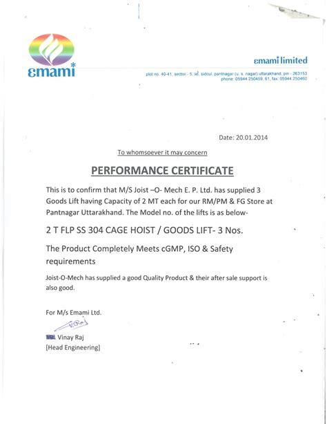 JOIST-O-MECH - Certificates