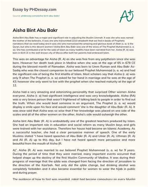 Aisha Bint Abu Bakr Essay Example - PHDessay.com