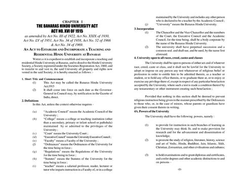 BHU ACT - Act for constitution of the University - maintained by the ...