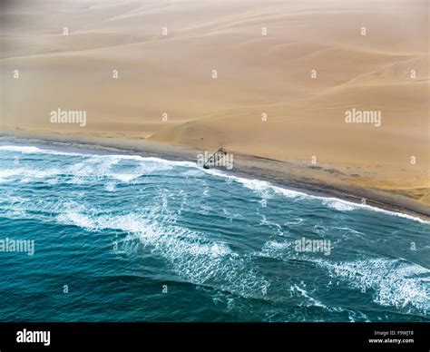 Namibia, Walvis Bay, Atlantic meets Namib Desert, aerial view Stock ...