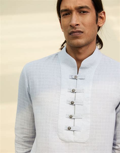 Ice Blue Khadi Band Collar Tunic