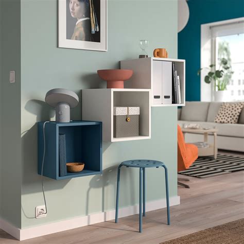 EKET wall-mounted cabinet combination, dark grey-blue/white, 105x35x70 ...