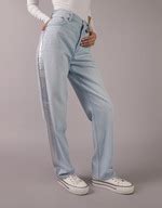 Buy American Eagle Women Blue Strigid Super High-Waisted Baggy Straight ...