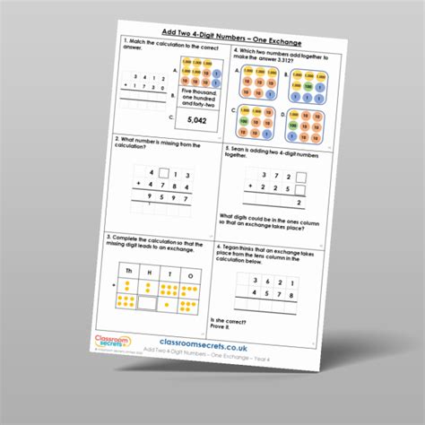Image result for Orking Maths Example of Adding 2 Four Digits with Two Exchange