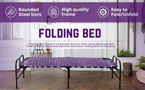CANE CRAFTS Portable Metal Single Iron Folding Bed Iron cot Foldable ...