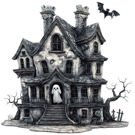 Spooky Haunted House With Ghost, Haunted House, Ghost, Spooky PNG ...