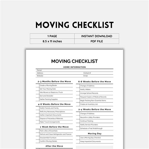 Moving Checklist Planner Printable