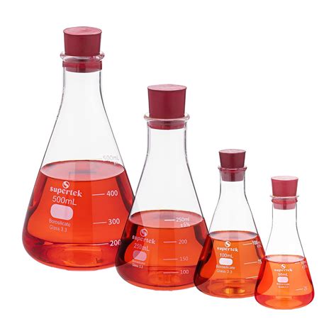 Supertek Set of 4 Transparent Conical Flask with Rubber Stopper ...