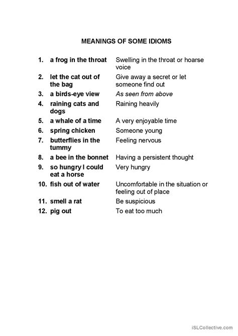 Animal Idioms warmer, filler, cooler: Français FLE fiches pedagogiques ...