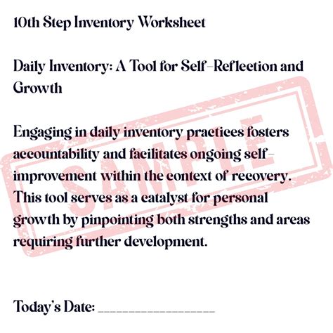10th Step Daily Inventory Worksheet 12-step Recovery Tool Printable ...