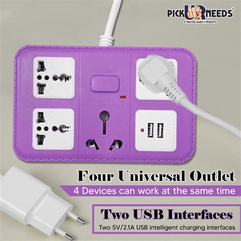 Pick Ur Needs ® 220 volts Extension Cord with 2 USB Charging Ports and