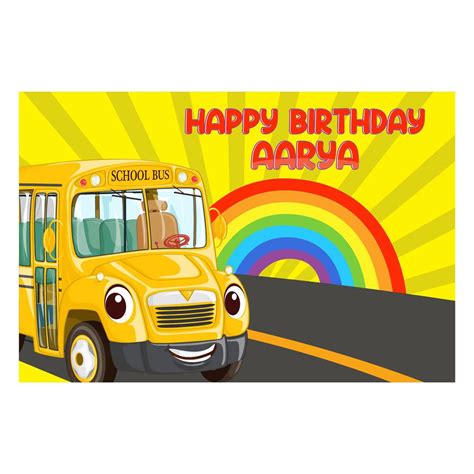 The Blu Party Wheels on The Bus Theme Birthday Banner/Backdrop with ...