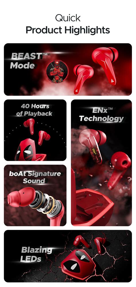 boAt Immortal 121 Deadpool Edition - Wireless Gaming Earbuds with Long ...