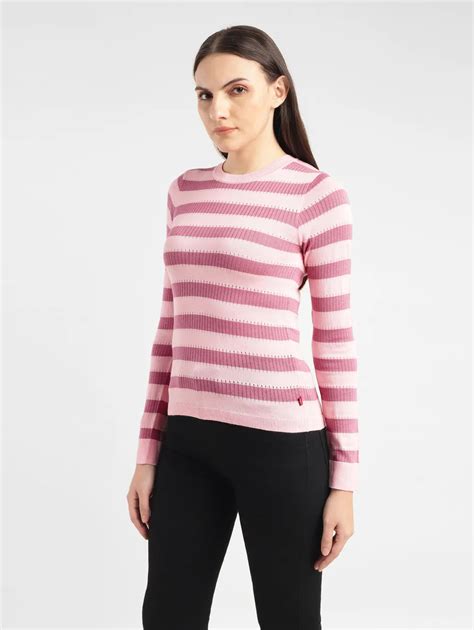Women's Striped Pink Crew Neck Sweater – Levis India Store