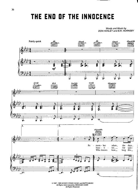 Don Henley-The End Of The Innocence 琴譜pdf-香港流行鋼琴協會琴譜下載 ★