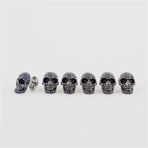Six Tuxedo Shirt Studs In Skull Design And Silver Colour By THE GENTS LAB