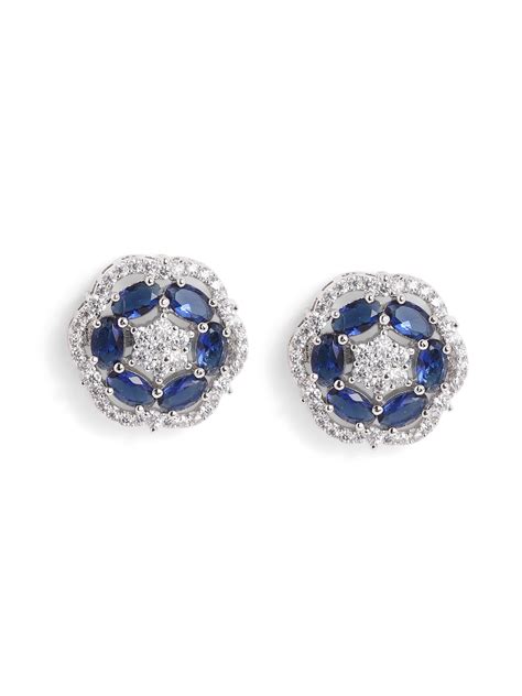 Royal Blue AD Stoned Floral Pattern Silver Plated Stud Earrings – Priyaasi