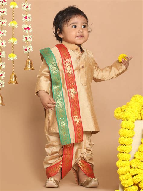 VASTRAMAY Boy's Rose Gold Kurta with Dhoti Pants & With Dupatta Set ...