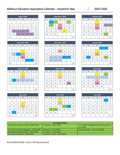 Bellevue School District Calendar 2025-2026 | Holidays