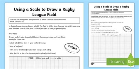 Using a Scale to Draw a Rugby League Field Worksheet / Worksheet