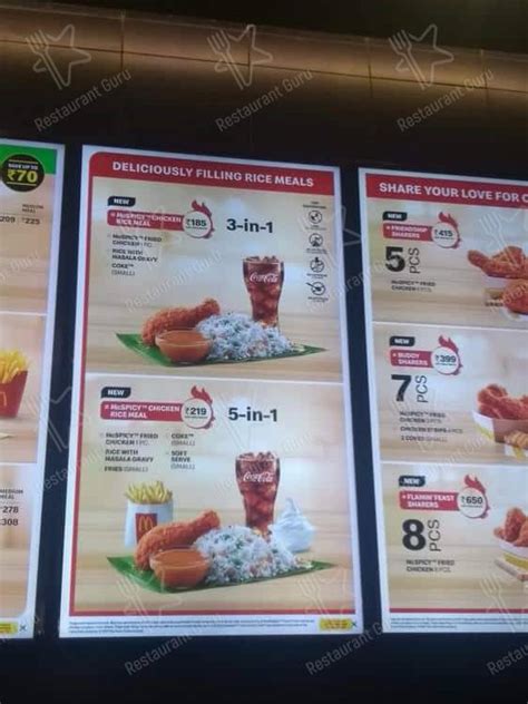 Menu at McDonald's, Chennai, Jawaharlal Nehru Road