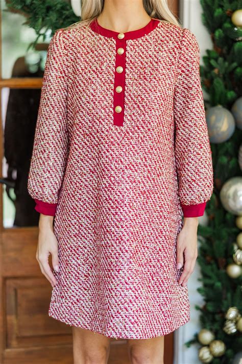 Feeling Like A Queen Burgundy Red Tweed Dress – Shop the Mint