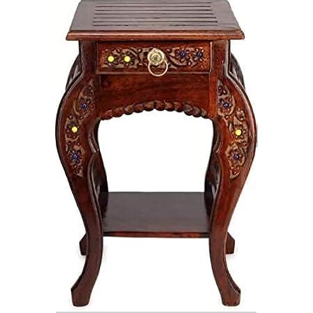 APKAMART Handcrafted Wooden Side Table Cum Stool/Hand Painted Wooden ...