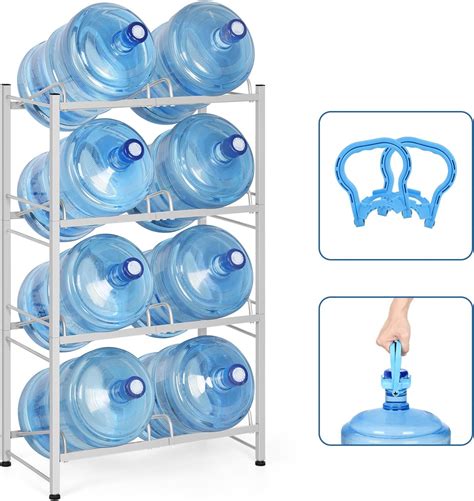 5 Gallon Water Jug Holder With 4 Wheels – Heavy Duty Foldable 3-Tier Rack For 6 Bottles, Black