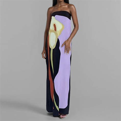 Purple Placement Print Off Shoulder Maxi Dress – Outzidr