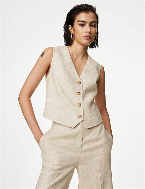 Buy Linen Blend Tailored Waistcoat at Marks & Spencer