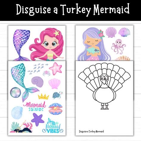 Printable Disguise a Turkey Mermaid Craft – Thanksgiving Activity for ...