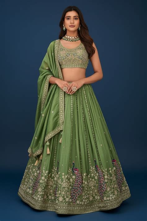 Mehndi Green Silk Lehenga Choli