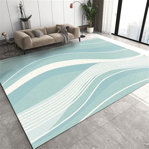 Minimalist Mint Green Wave Area Rugs, Boho Abstract White Stripe Indoor ...